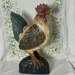 Vintage Wooden Hand Carved Rooster 19” Foreside Indonesia Farmhouse Folk Art Dec